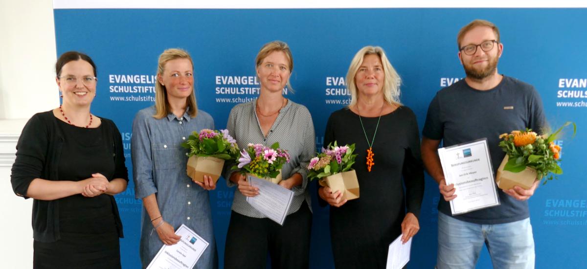 Die Inklusionsbeauftragten der Evangelischen Schulstiftung in Mitteldeutschland (v.l.n.r.): Petra Goden (Christliches Gymnasium Jena), Katrin Büchner (Evangelische Grundschule Erfurt), Carolin Apel (Evangelische Grundschule Nordhausen) und Jan-Erik Meyer (Johannesschule Merseburg).